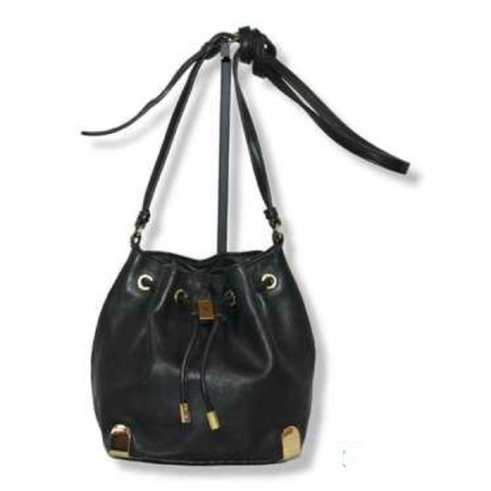 Vince Camuto Black Leather Drawstring Bag